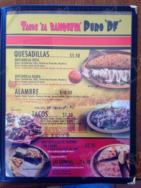 Menu At Tacos La Banqueta Puro Df Restaurant Fort Worth