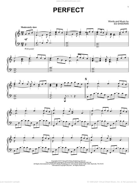 Sheeran Perfect Intermediate Sheet Music For Piano Solo