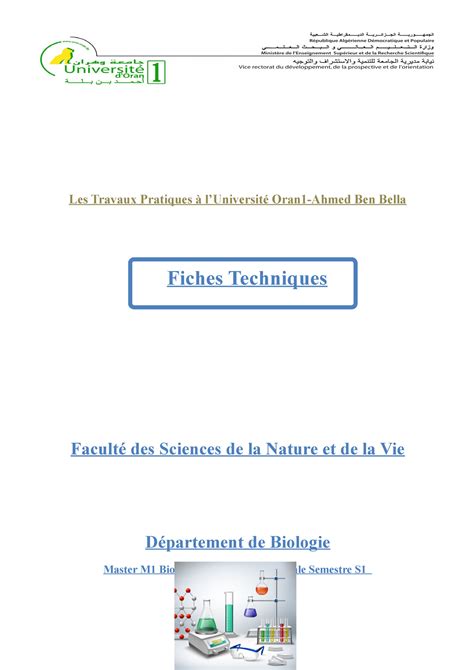 TP M1 Biologie et physiologie végétale Les Travaux Pratiques à l