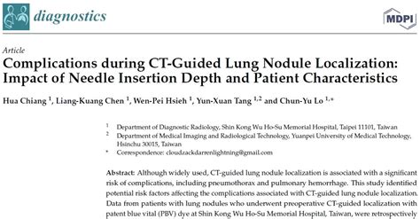 [快訊] 姜驊醫師團隊，關於 Ct 導引肺結節定位針之併發症風險研究，獲 Diagnostics 刊登！ 臨床研究與發表工作坊 新思惟國際