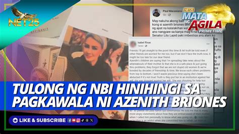 Tulong Ng Nbi Hinihingi Sa Pagkawala Ng Aktres Na Si Azenith Briones