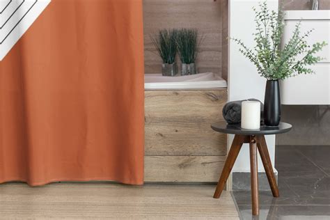 Burnt Orange Shower Curtain Striped Bath Curtain Minimalist Etsy