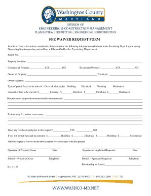 Fillable Online Washco Md Bfee Waiver Requestb Form Washco Md Fax