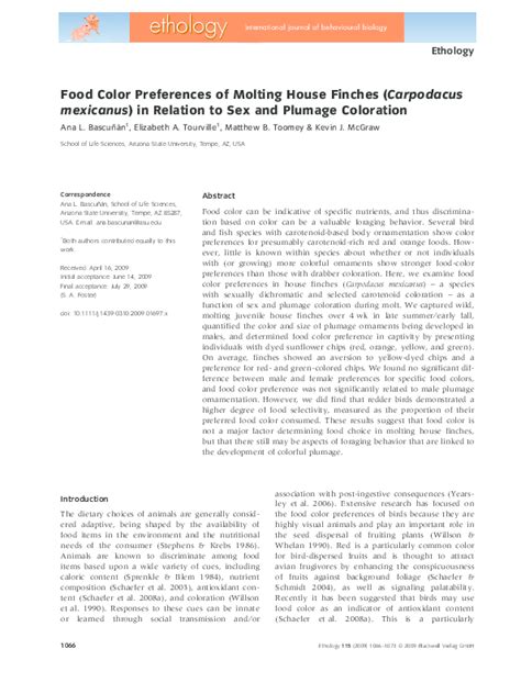 Pdf Food Color Preferences Of Molting House Finches Carpodacus Mexicanus In Relation To