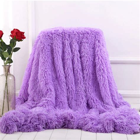 Purple Fleece Long Shaggy Decorative Throw Blanket For Bed Sofa Couch