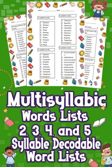 Amazon Multisyllabic Words Lists 2 3 4 And 5 Syllable Decodable