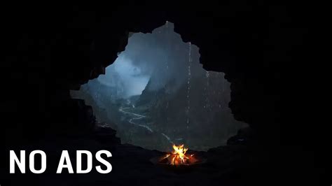 Deep Sleep In A Cozy Rainy Thunder Cave Bonfire Sounds And For Stress