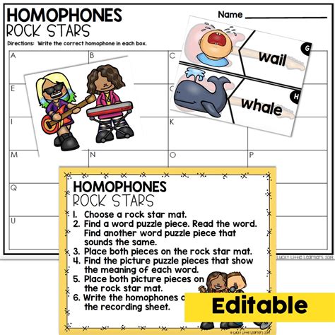 Editable 2nd Grade Grammar Center Homophones Lucky Little Worksheets Library