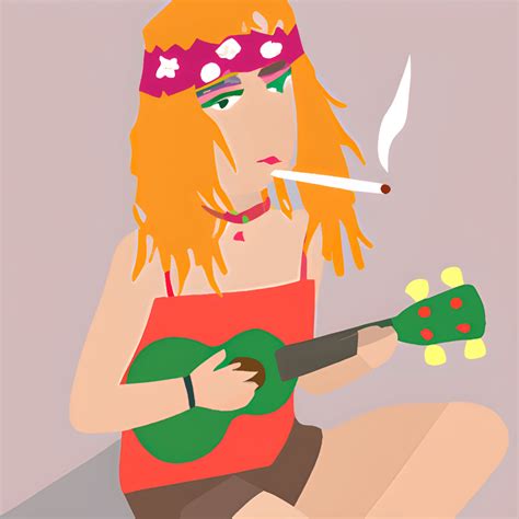 Weed Smoking Female Hippie Playing Ukulele · Creative Fabrica