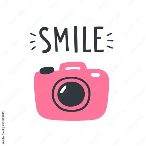 Cute vector illustration with photo camera shot and text lettering ...