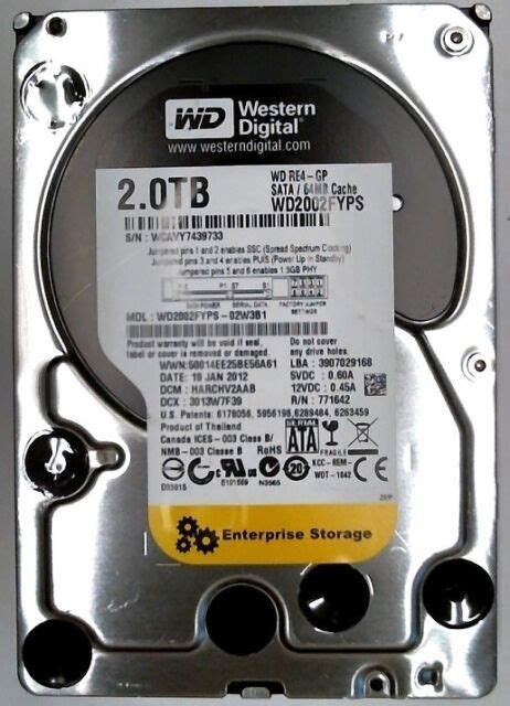2 TB SATA Western Digital Wd20efrx-68euzn0 64mb Hard Drive for sale ...