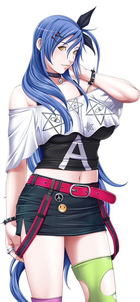 The Big Imageboard Tbib 1girl Belt Blue Hair Bracelet Breasts Choker Game Cg Hair Ribbon