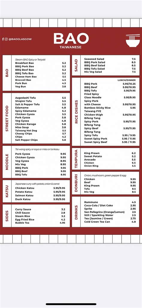 Menu At Bao Restaurant Glasgow