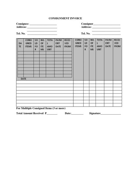 Printable Consignment Invoice Template