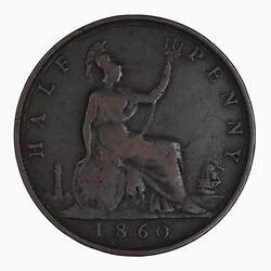 Coin Halfpenny Queen Victoria Great Britain 1860