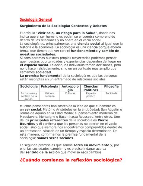 Sociología General Lectura 1 Resumen Sociología General Surgimiento