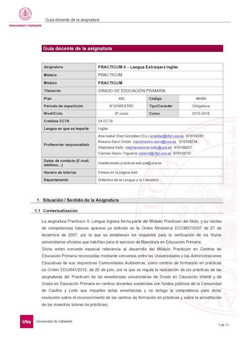 PDF Guía docente de la asignatura Facultad de Educación de