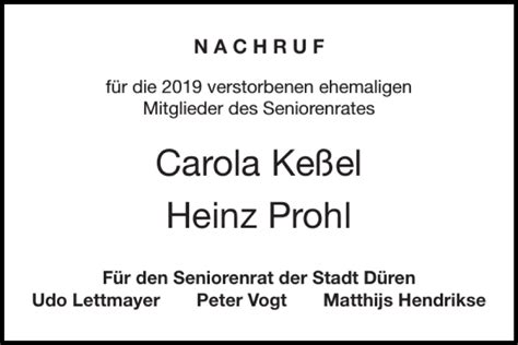 Traueranzeigen von Carola Keßel Heinz Prohl Aachen gedenkt