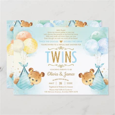 Invitación Niños gemelos Teddy llevan Baby Shower por correo Zazzle es