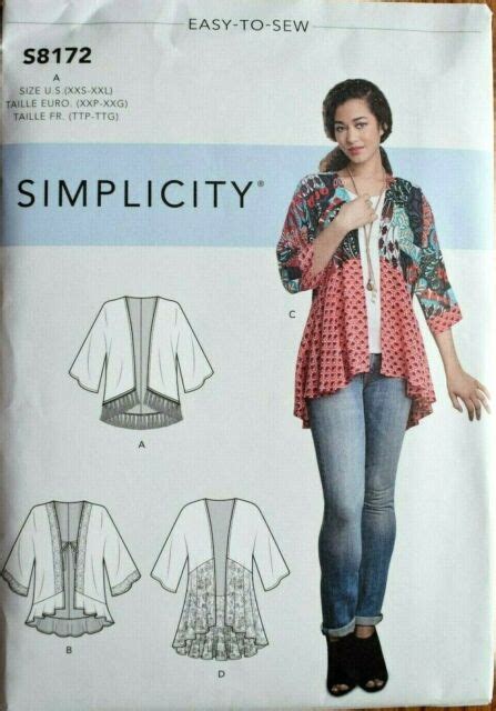 Simplicity Pattern 8172 Kimonos Misses Sizes Xxs Xs S M L Xl Xxl Uncut For Sale Online Ebay