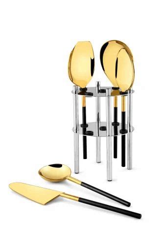 Stainless Steel Elegante Pcs Zara Gold Black Serving Tools Set At Rs