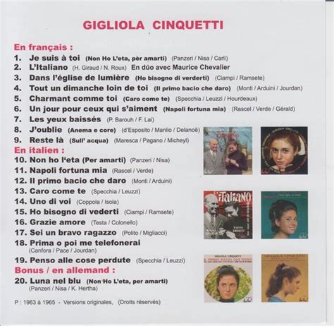 Gigliola Cinquetti Chante En Francais Et En Italien CD Gigliola