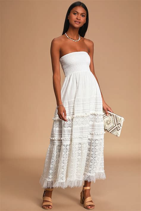 Cute Off White Maxi Dress Strapless Maxi Dress Smocked Maxi Lulus