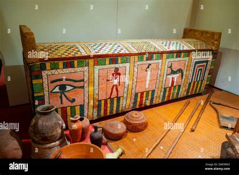 Paris France Close Up Ancient Egyptian Mummies Inside Louvre