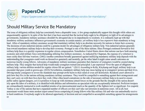 Should Military Service Be Mandatory Free Essay Example 513 Words