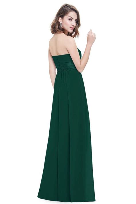 Strapless Ruched Bust Dark Green Chiffon Long Bridesmaid Dress 43