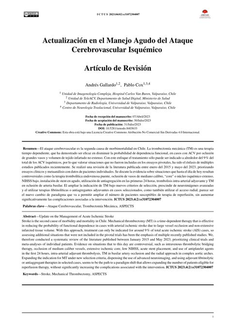 Pdf Actualizaci N En El Manejo Agudo Del Ataque Cerebrovascular