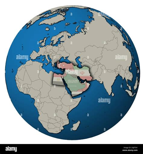 Location Of Qatar Territory In Middle East Region With Country Flags On