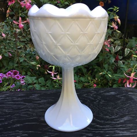 Milk Glass Vintage 1960s 9 Compote Pedestal Vase Etsy