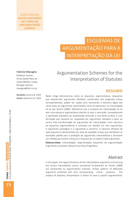 Prova Resumo Português 73 INTERPRETAÇÃO DA LEI ARGUMENTAÇÃO PARA A