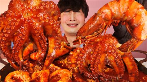 Eng Sub Tearfully Spicy Giant Octopus Shrimp Eat Mukbang🐙korean Seafood