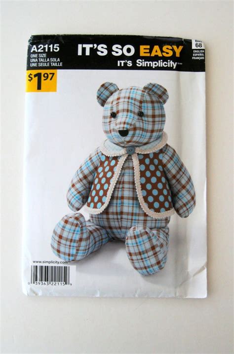 Teddy Bear Pattern Simplicity A2115 Stuffed Bear With Vest