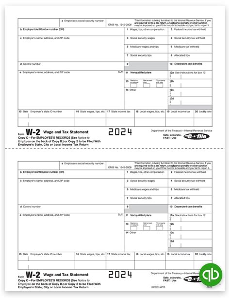 QuickBooks W2 Tax Form Copy C-2 for Employees - DiscountTaxForms