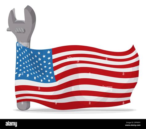 Patriotic Design With Adjustable Wrench Wrapped With American Flag In