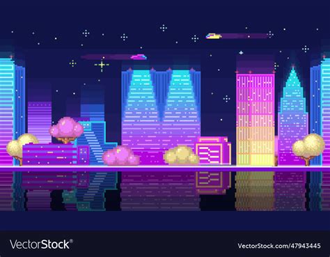 Night city landscape neon pixel background with Vector Image