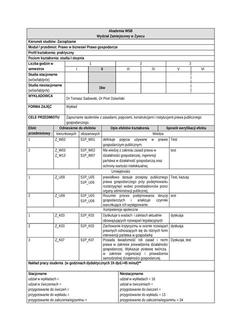 Z 02 prawo gospodarcze Akademia WSB Wydział Zamiejscowy w Żywcu