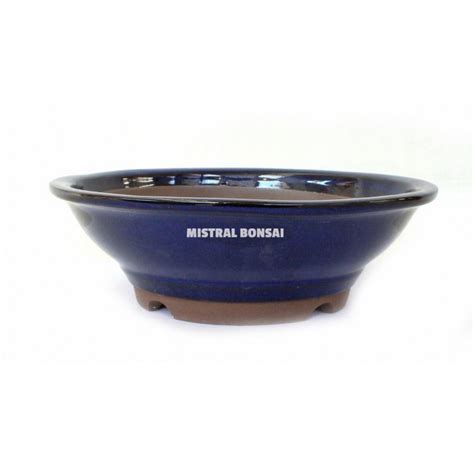 Pot rond en grès pour bonsaï 25x7 5 cm bleu Mistral Bonsai