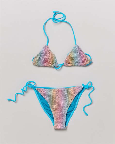 Bikini A Triangolo Multicolore In Crochet Effetto Metallizzato Con Retro Azzurro