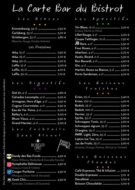 The Menu For La Carte Bar Du Bistrot