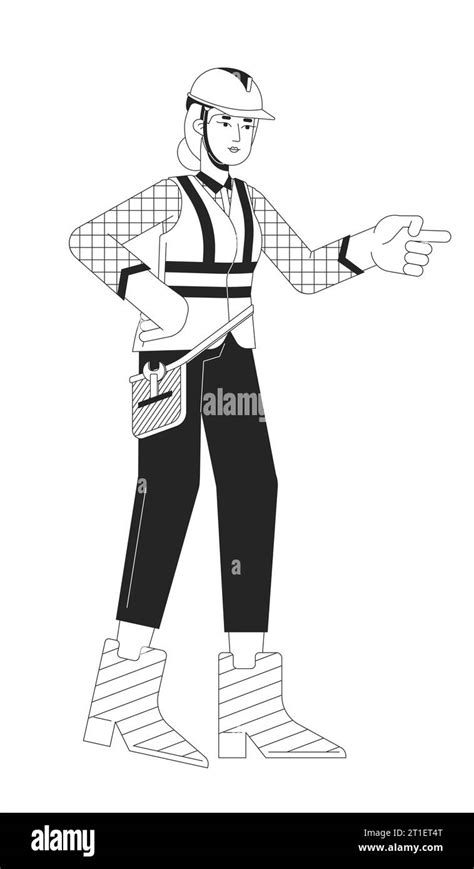 Hardhat Supervisor Woman Caucasian Black And White 2d Line Cartoon Character Stock Vector Image