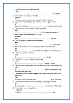 FCE B2 Key Word Transformations By ESL Melody TPT