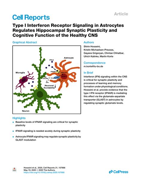 Pdf Type I Interferon Receptor Signaling In Astrocytes Regulates