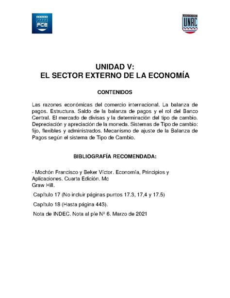 Unidad V EL Sector Externo DE LA Economia UNIDAD V EL SECTOR EXTERNO