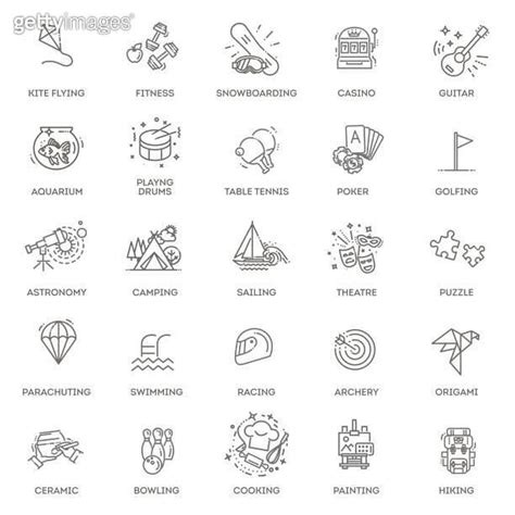 Hobbies And Interest Detailed Line Icons Set In Modern Line Icon Style