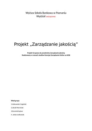 Projekt zarzadzanie jakoscia poprawione Wyższa Szkoła Bankowa w