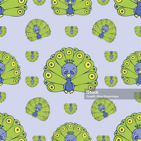 Cute Peacock Seamless Pattern Digital Paper With Cute Hand Drawn